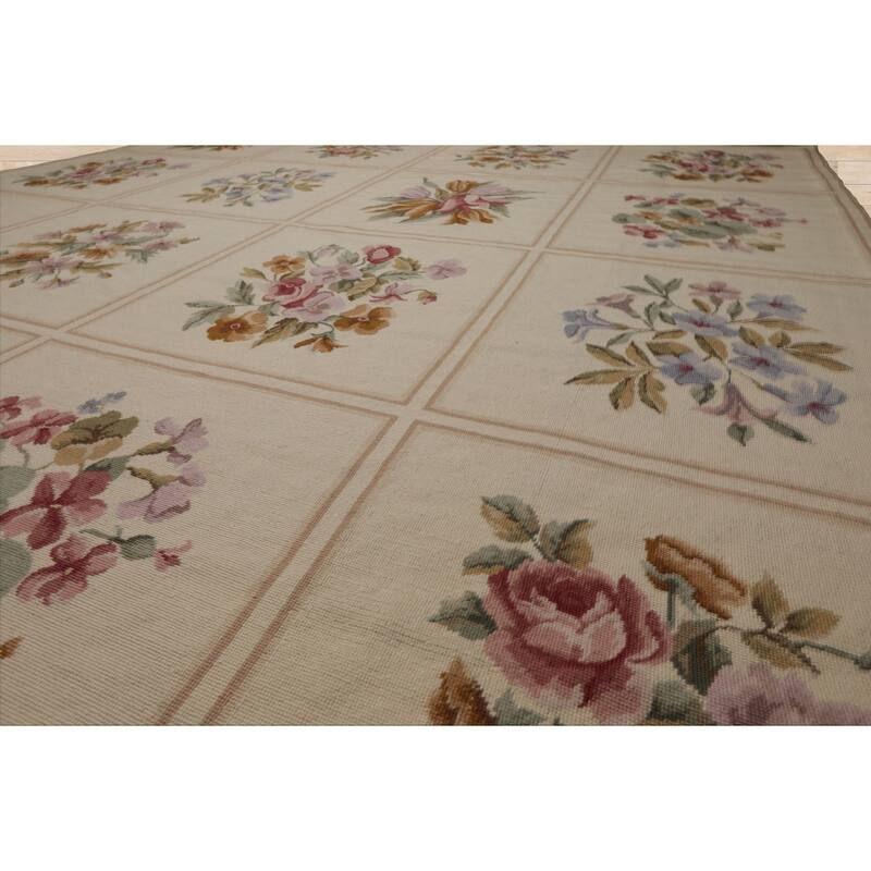 8x10'7'' Hand Woven Wool Ivory French Aubusson Needlepoint Area Rug - 8' x 10' 7''