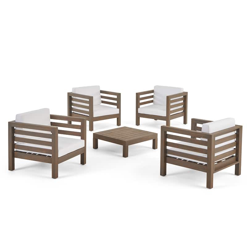 Oana Outdoor 4 Seater Acacia Wood Club Chair and Coffee Table Set by Christopher Knight Home