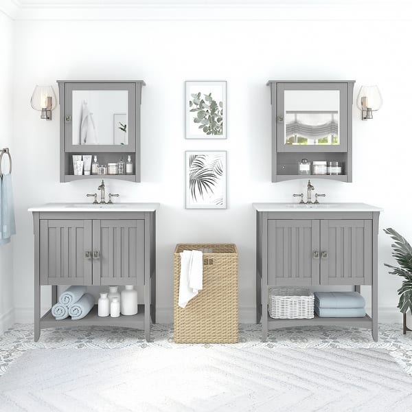 slide 2 of 14, Salinas 64W Double Vanity Set with Medicine Cabinets by Bush Furniture Cape Cod Gray
