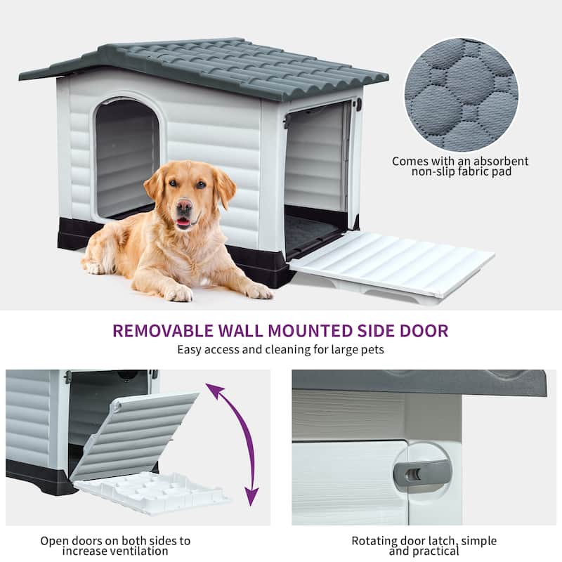 Moasis Slant-roof Dog House with Vent and Windows, Side Door