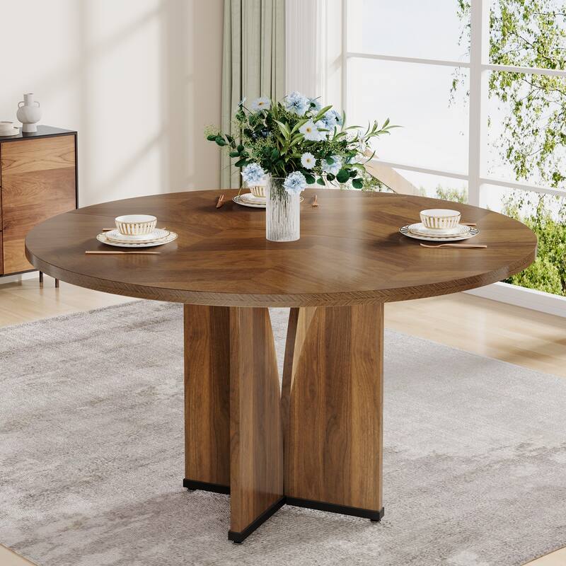 Wooden Large Dining Table, Round Kitchen Table for Dining/Living Room