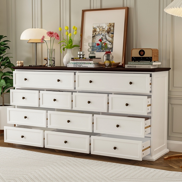 61 W Legant 12 Drawer Dresser for Modern Home Decor Accent Cabinet White Brown