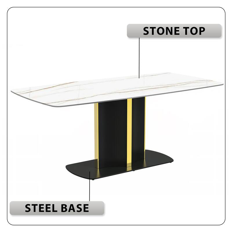 Sylva Dining Table Rectangular Tabletop in Gold Pedestal Base