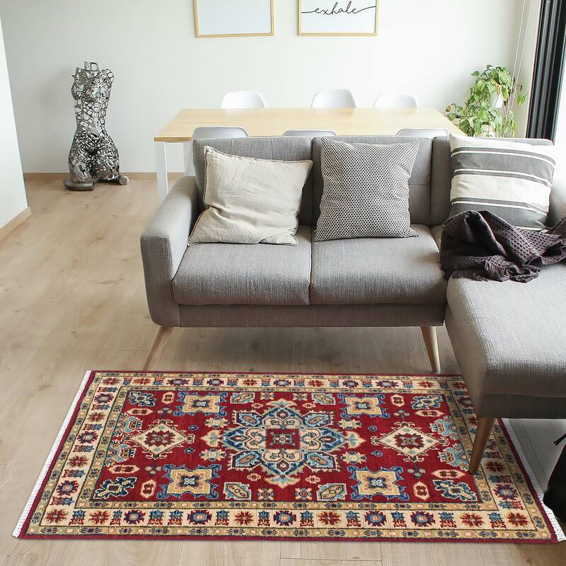 Bohemian Kazak Sidney Red/Beige Wool Rug - 2'9'' x 4'2''