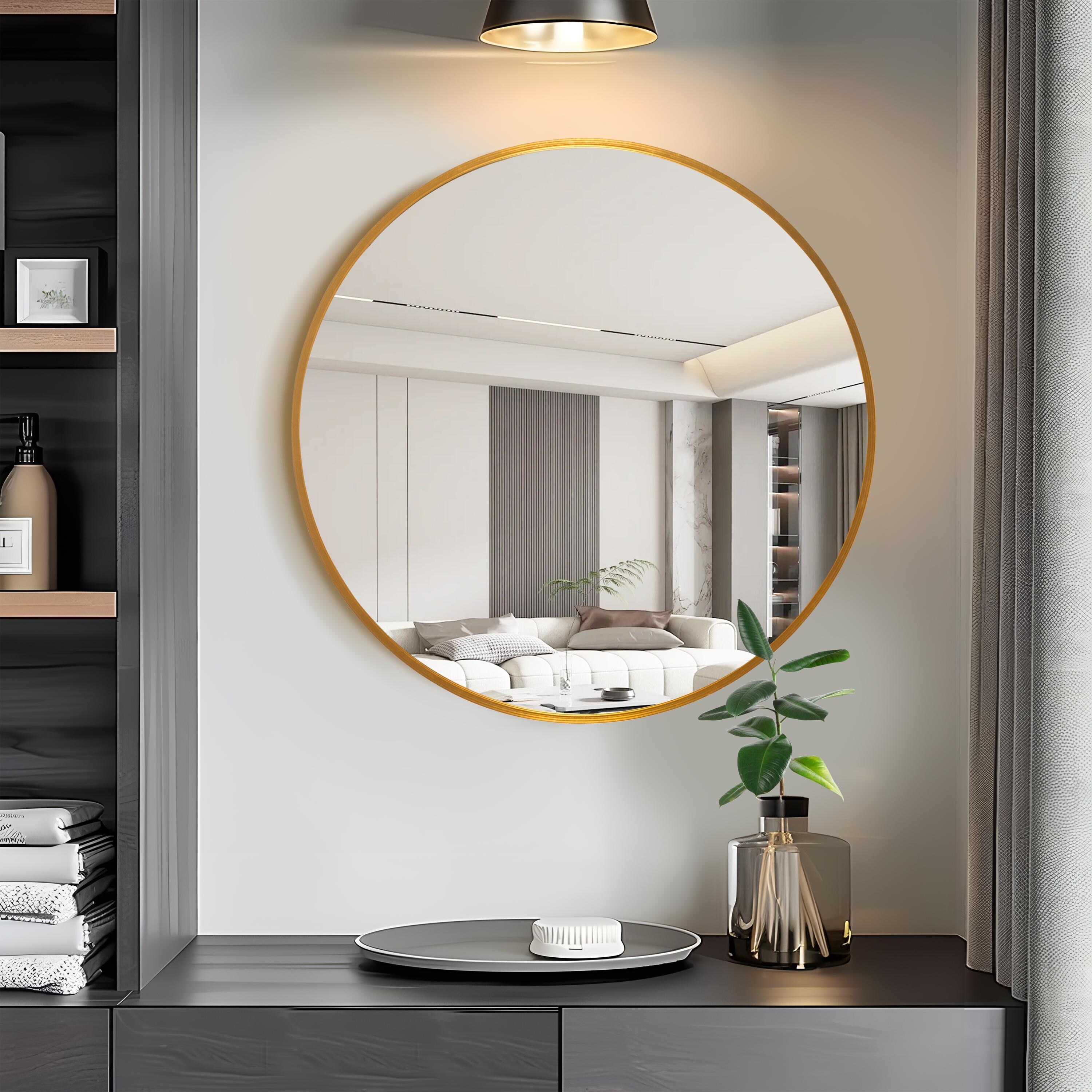 Round Mirror Wall Decor Round Mirror Bathroom Metal Frame - On
