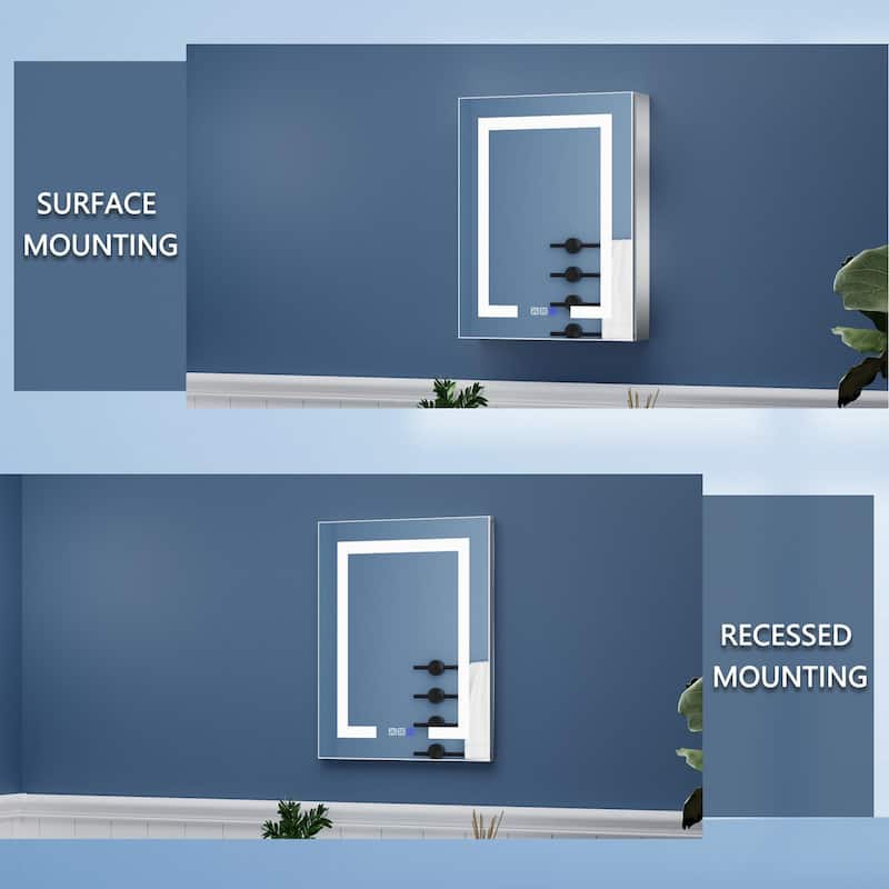 ExBrite LED Lighted Bathroom Medicine Cabinet with Mirror,Recessed or Surface Mount, Defog