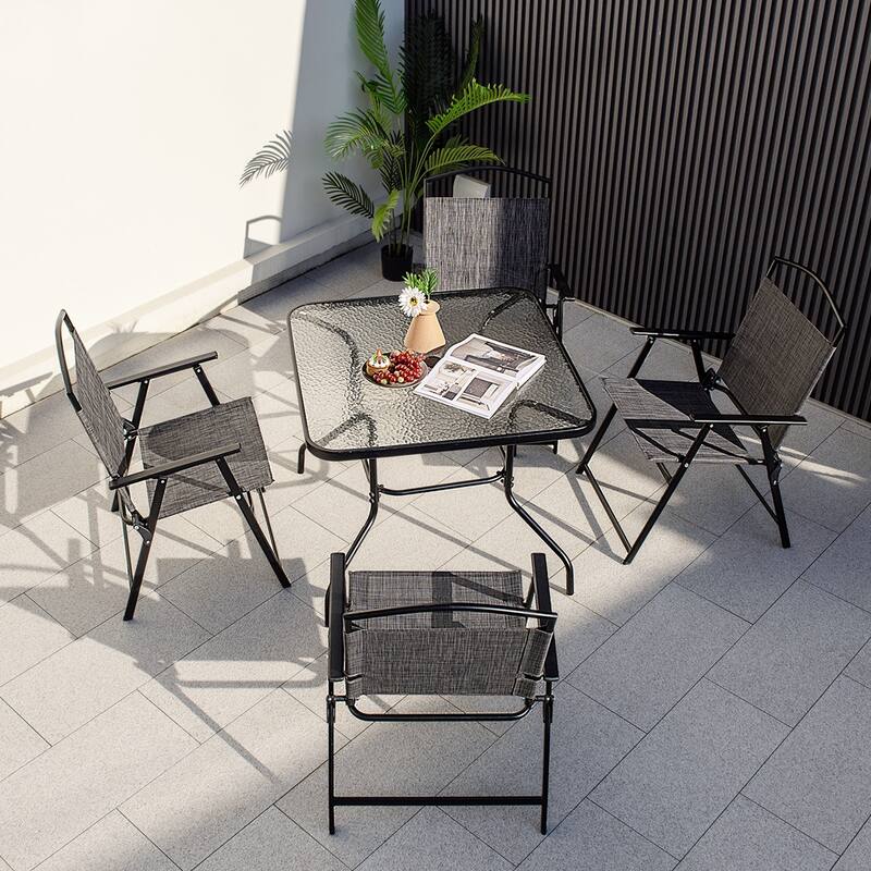 Costway 34 Inch Outdoor Dining Table Square Tempered Glass Table with - See Details