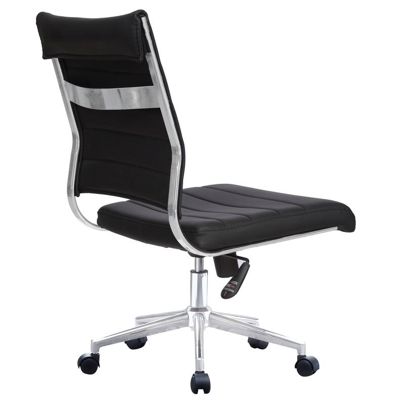 Set of 2 Modern Ergonomic Executive Mid back PU Leather Office Chairs No Arms Rest Tilt Adjustable Height With Wheels