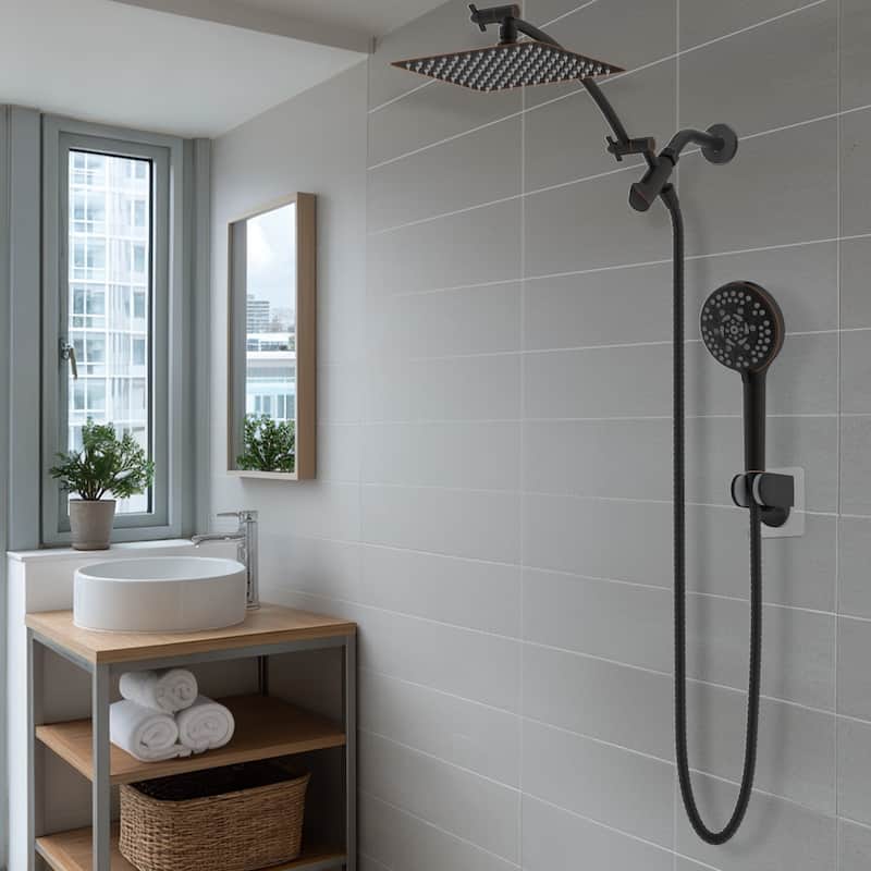 Metal 10" High Pressure Rainfall Shower Head/Handheld Showerhead Comb