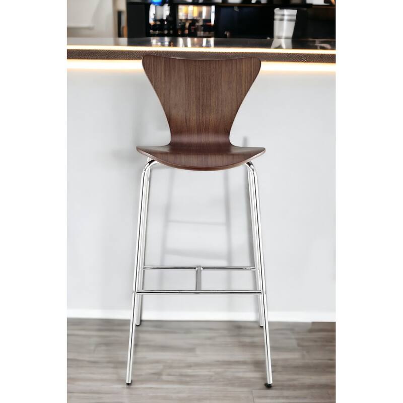 HomeRoots 30" Brown And Silver Metallic Stainless Steel Bar Chair - Bar Height - Single - Brown