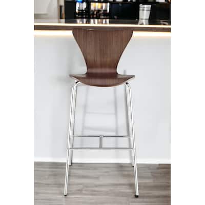 HomeRoots 30" Brown And Silver Metallic Stainless Steel Bar Chair