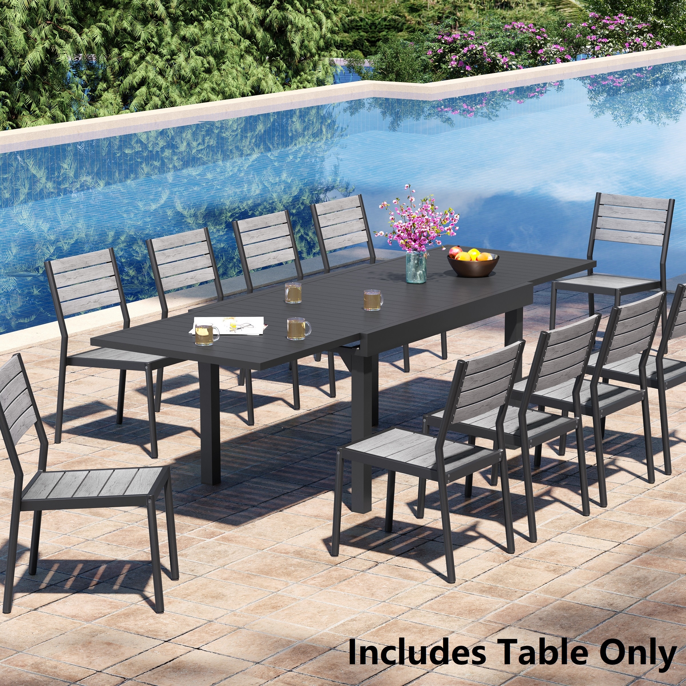 Pellebant Outdoor Aluminum Expandable Rectangle Patio Dining Table