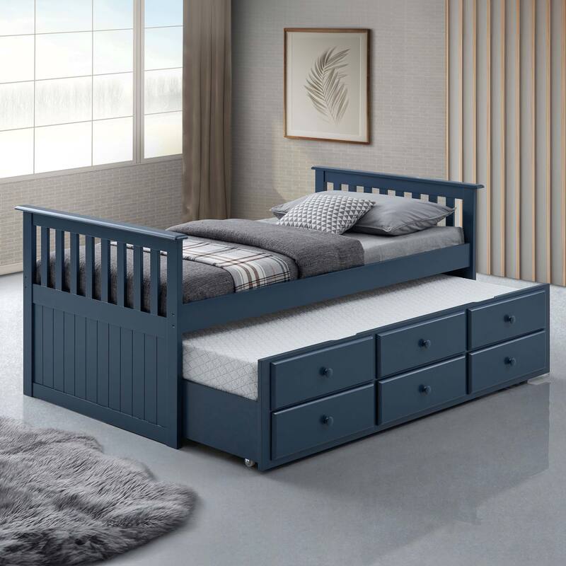 Furniture of America Zorina Twin Captain Bed with Trundle and Three Drawers - Midnight Blue