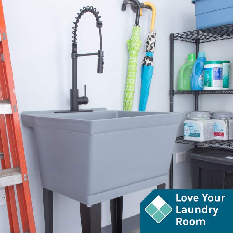 TEHILA Utility Sink Laundry Tub with Black High Arc Coil Faucet