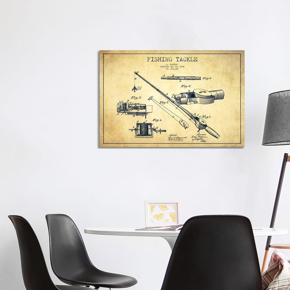 iCanvas "Fishing Tackle Vintage Patent Blueprint" by Aged Pixel Canvas Print