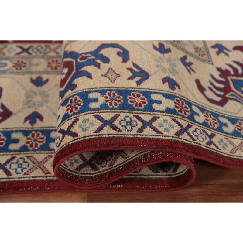 Geometric Red Kazak Area Rug Wool Carpet - 8'0" x 11'8"