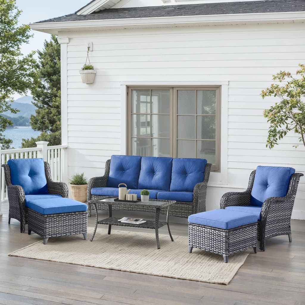Outdoor Patio Chairs with Sofa Ottoman Grey-Blue - Grey