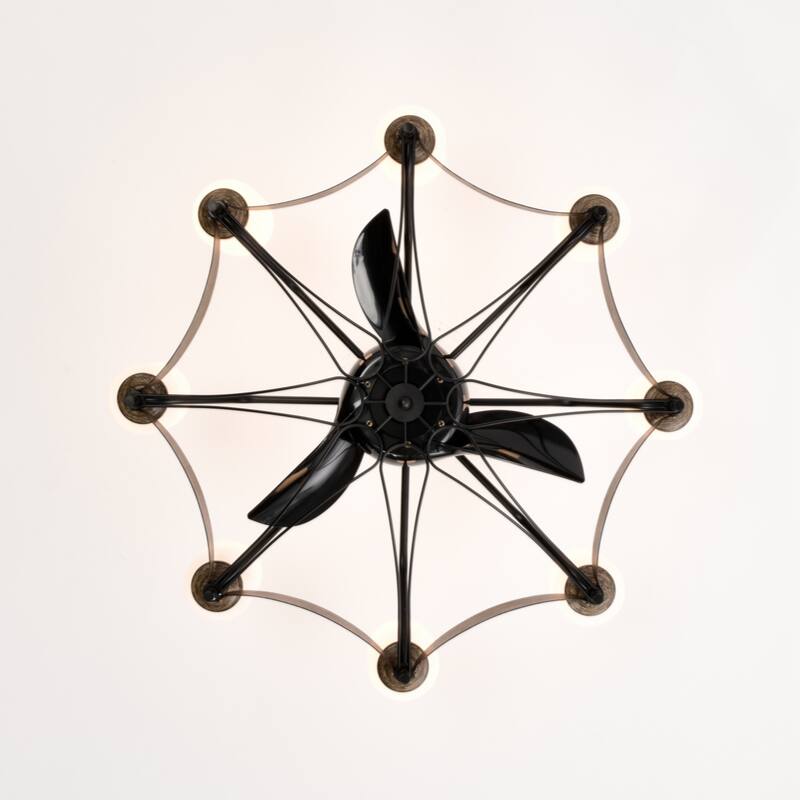 33 inch Chandelier Ceiling Fan for Bedroom Dining Room Living Room Kitchen Farmhouse Entry,Matte Black+ Wood Grain
