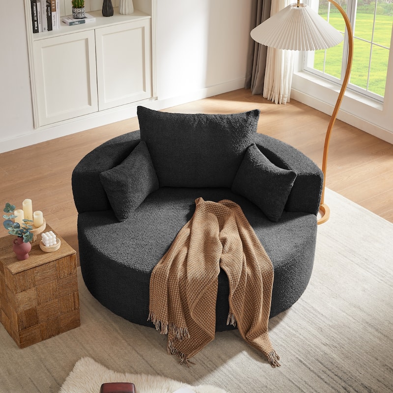 Roomfitters Swivel Barrel Chair with 3 Removable Pillows, Round Accent Chair for Living Room, Bedroom or Office, Black