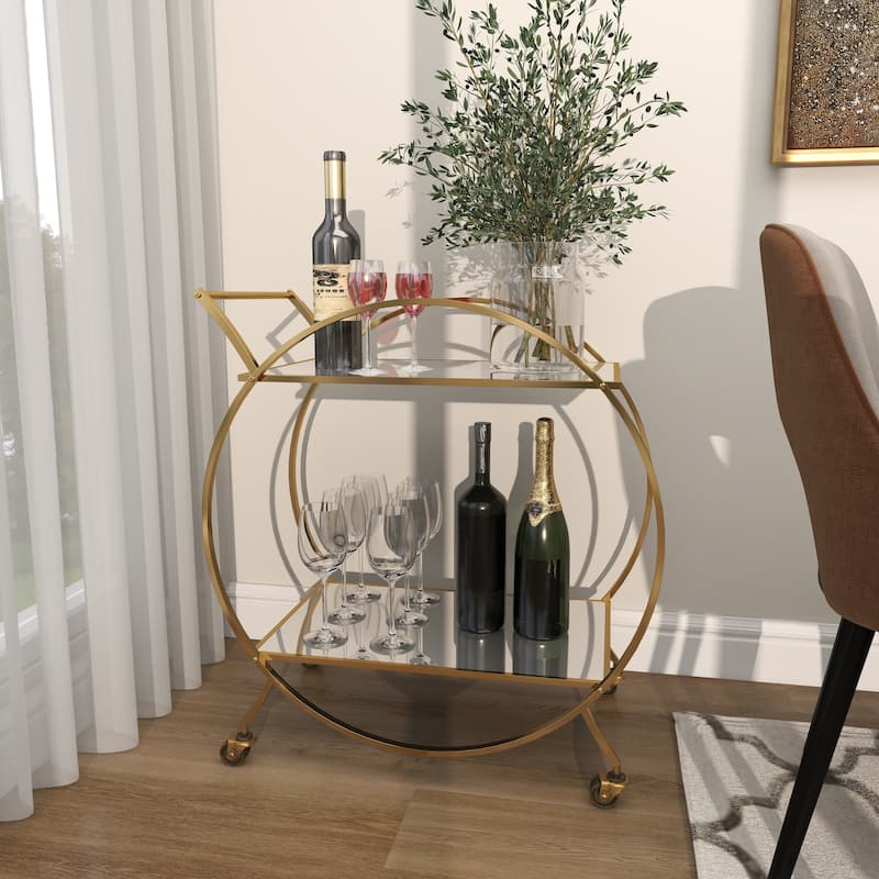 Metal Contemporary Bar Cart with Wheels