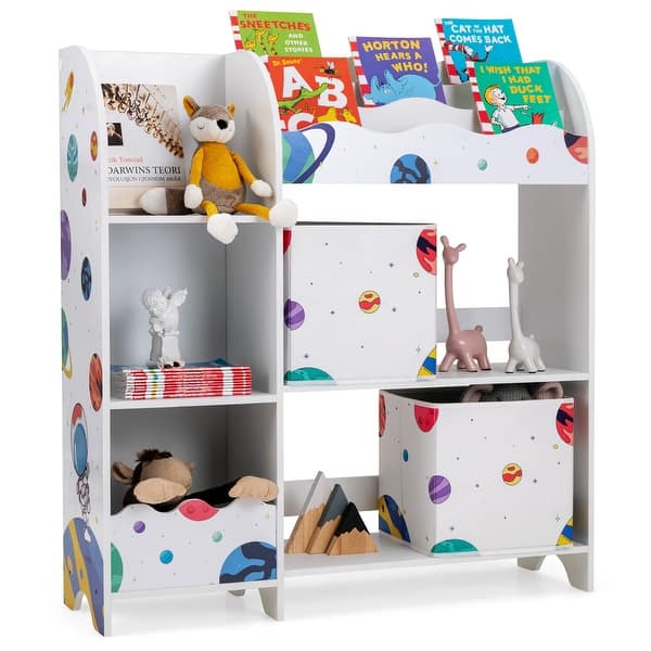 slide 2 of 10, Costway Kids Toy and Book Organizer Children Wooden Storage Cabinet w/ - See Details White