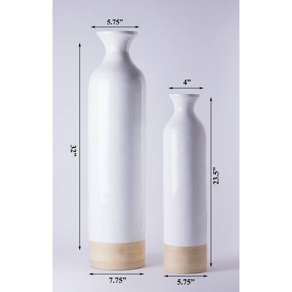 Cylinder Shaped Tall Spun Bamboo Floor Vase Glossy White Lacquer ...