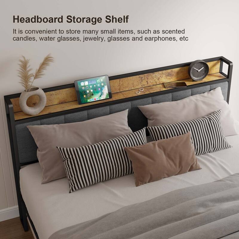 Twin/Full/Queen/King Platform Bed Frame, Metal Bed Frame with Storage Headboard