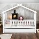 preview thumbnail 26 of 48, Twin Size Wooden House Bed Platform Bed With Twin Size Trundle,Solid Construction For Bedroom White