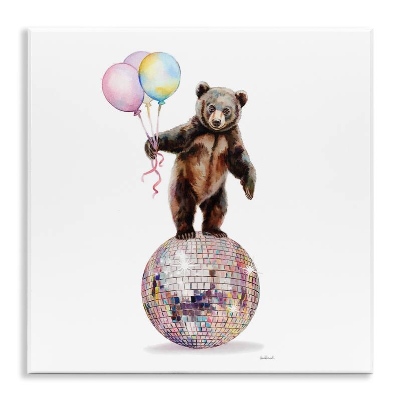 Stupell Bear & Balloons Disco Wall Plaque Art Design By Amanda Greenwood - 12 x 12