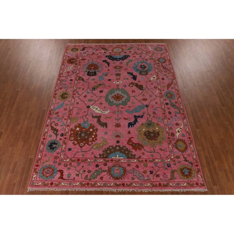 All-Over Pink Oushak Oriental Area Rug Handmade Wool Carpet - 8'10"x 11'10"