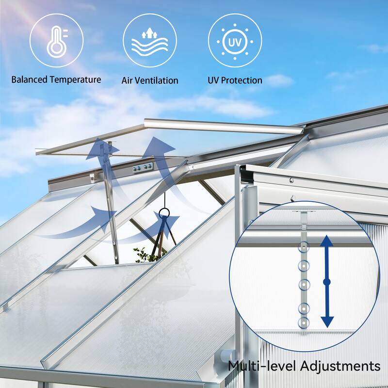 Moasis 6'W X 4/6/8/10/12/16'D Dual-wall PC Walk-in Hobby Greenhouse with Aluminum Frame