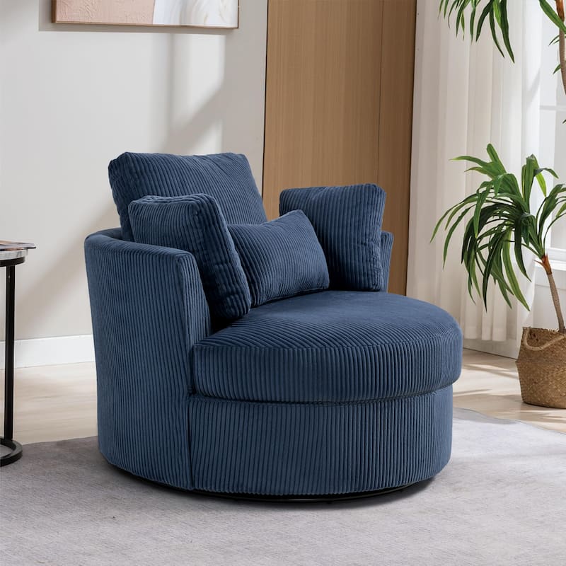 Upholstered Accent Swivel Barrel Armchair Club Chair with Pillows - Navy