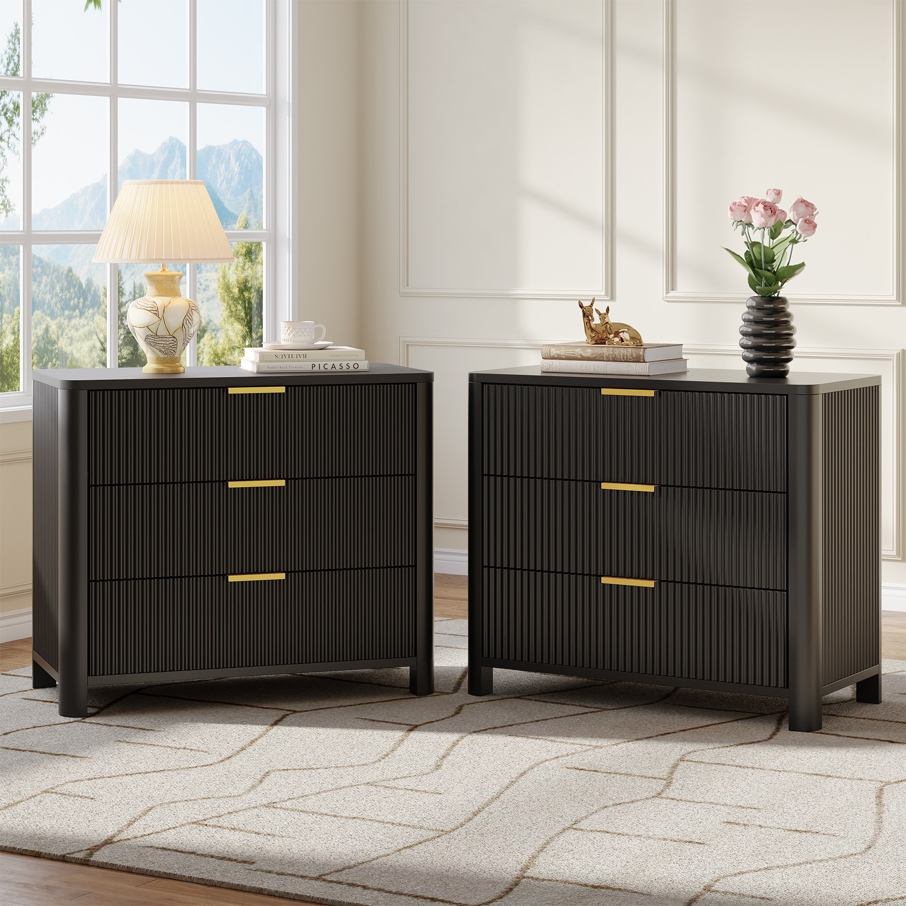 31.5-Inch Wide Oversized Nightstand, Modern Sofa End Side Table, Extra Large Bedside Table