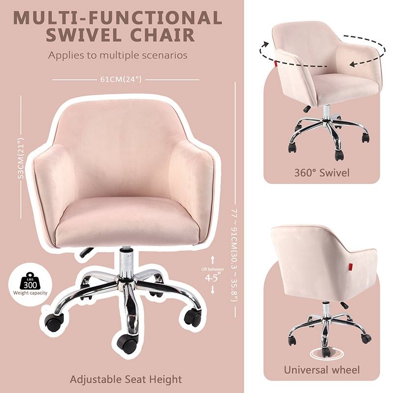 VANITII Accent Chair Swivel Vanity Chair Office Desk Chair With Wheels Modern Height Adjustable Pink/Grey/White