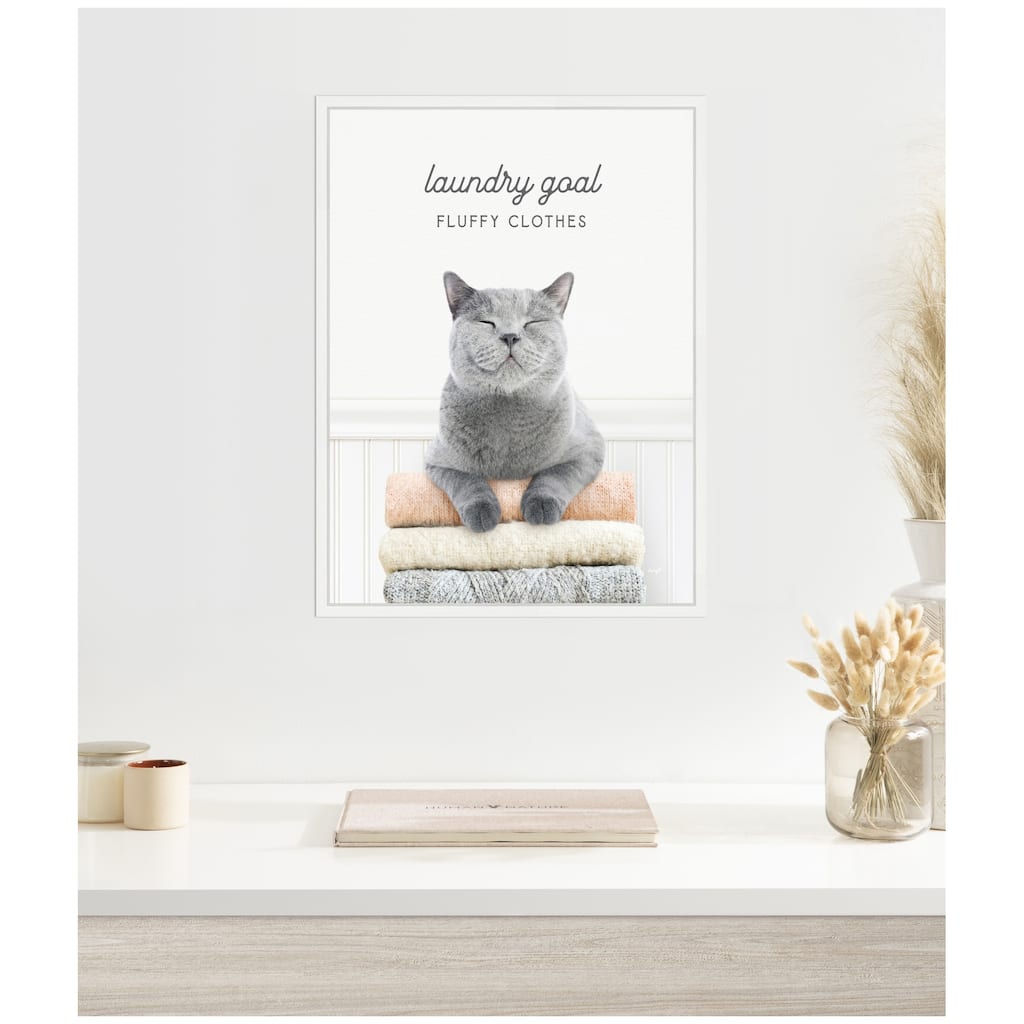 Kate and Laurel Sylvie Cat Laundry Goals Framed Canvas by Amy Peterson