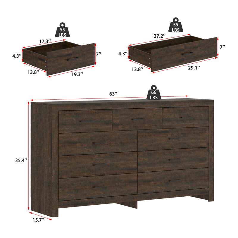 Elegant Wood - grain Nine - drawer Dresser: Spacious Storage, Modern Design & Quality Details