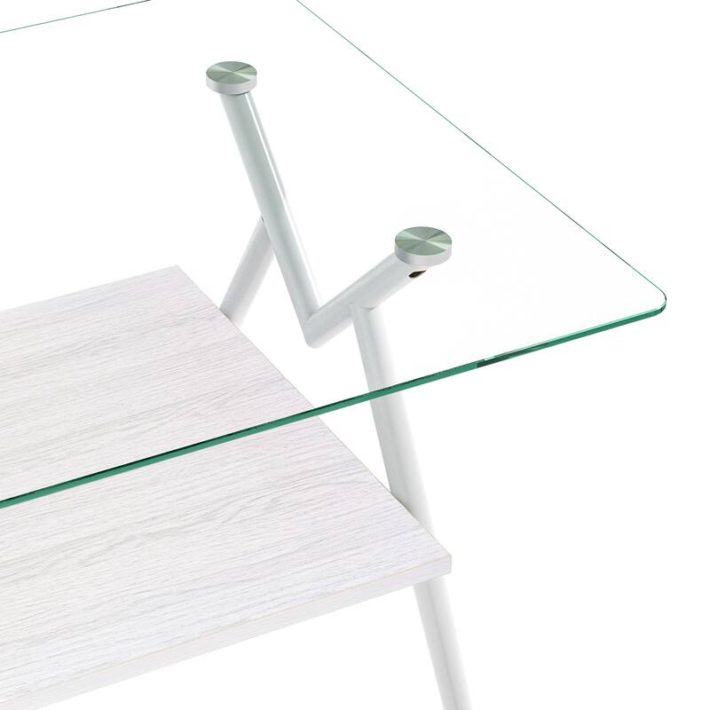 Rectangle Coffee Table with Tempered Glass Top and Shelf