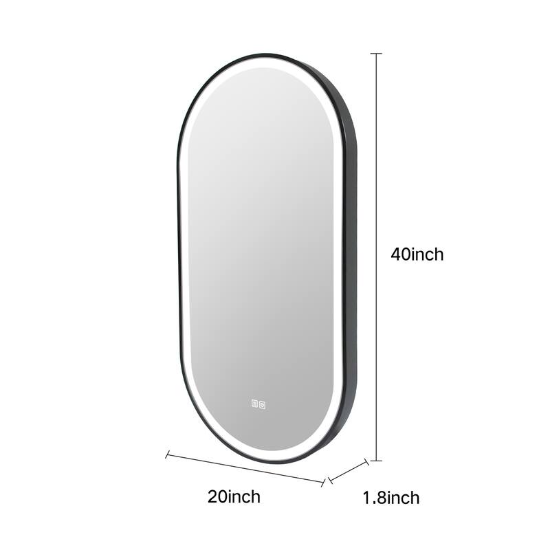 20" x 40" Pill Shape Metal Frame LED Anti-fog Bathroom Vanity Mirror