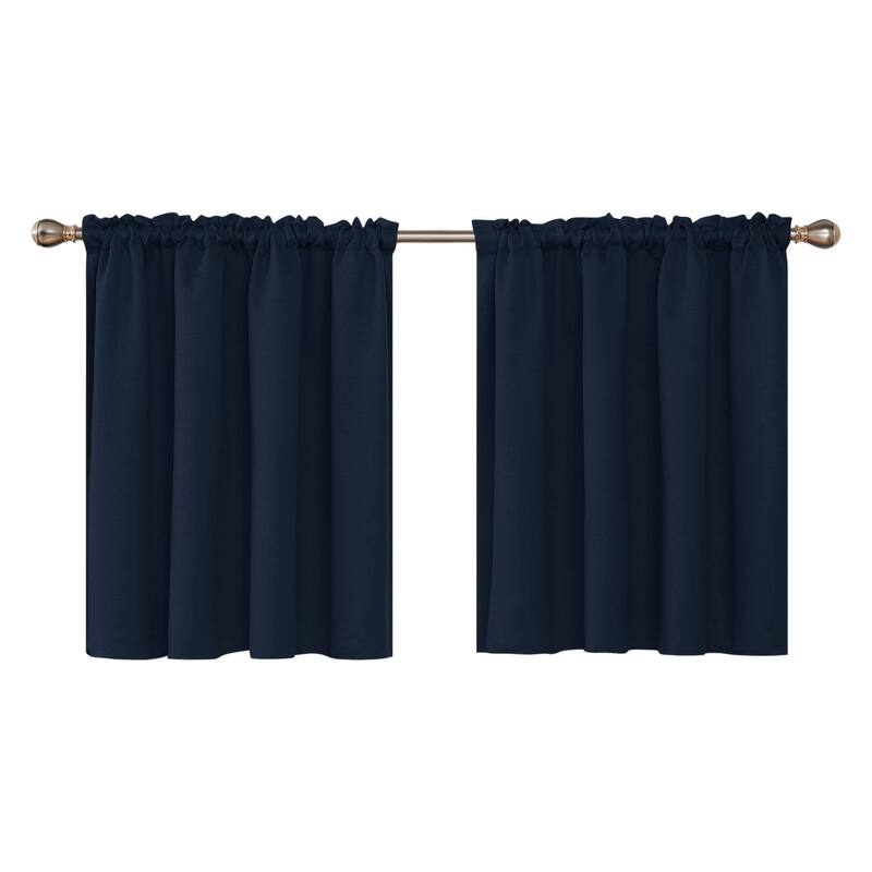 Rod Pocket Solid Window Valance for Kitchen (2 Panels) - 42 x 36 Inch - Navy Blue