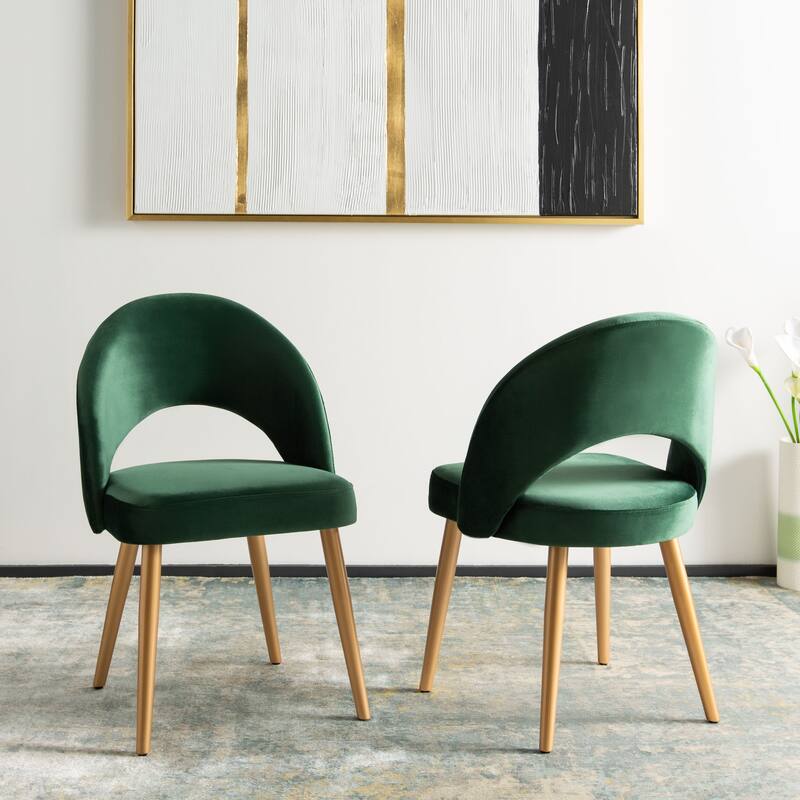 SAFAVIEH Reva Retro Dusty Rose/ Gold Chair (Set of 2) - 21.3" x 24.3" x 31.8" - 21Wx24Dx32H - Malachite Green Velvet/Gold