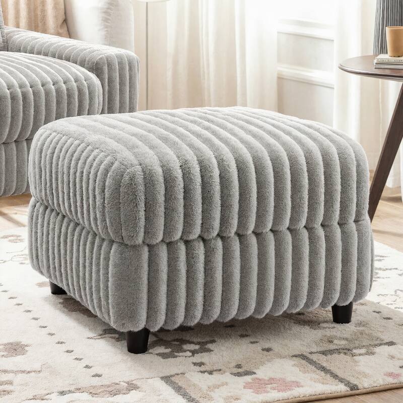 Veyron Furry Channel Fabric Down-filled Ottoman by iNSPIRE Q Modern