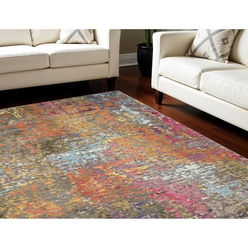 Power Loomed Abstract Non Skid Stain Resistant Area Rug - 115' X '79' X '0.5 - 115' X '79' X '0.5 - Oxford Blue - Rectangle