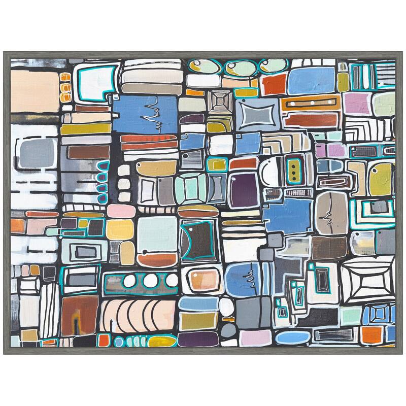 Kate and Laurel Sylvie Newsprint Horizontal Framed Canvas by Leah Nadeau