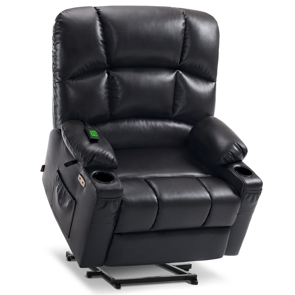 MCombo Large-Wide Lay Flat Dual Motor Power Lift Recliner Chair Sofa with Massage and Heat, Faux Leather R7688