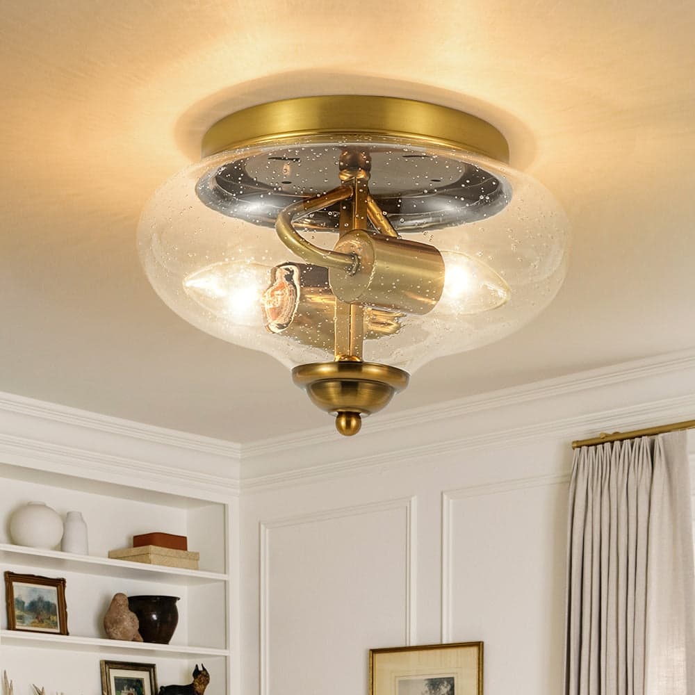 Modern Farmhouse Clear Seeded Glass Round Flush Mount 9.8in