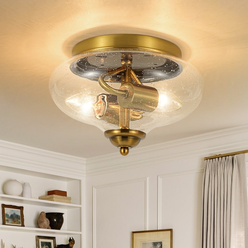 Modern Farmhouse Clear Seeded Glass Round Flush Mount 9.8in