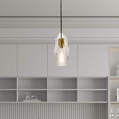1 -Light Single Geometric Pendant with Crystal Accents