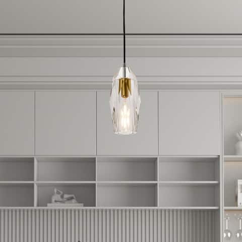 1 -Light Single Geometric Pendant with Crystal Accents