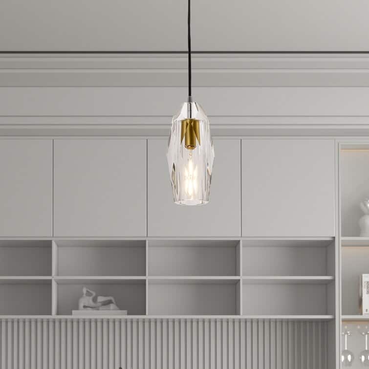 1 -Light Single Geometric Pendant with Crystal Accents