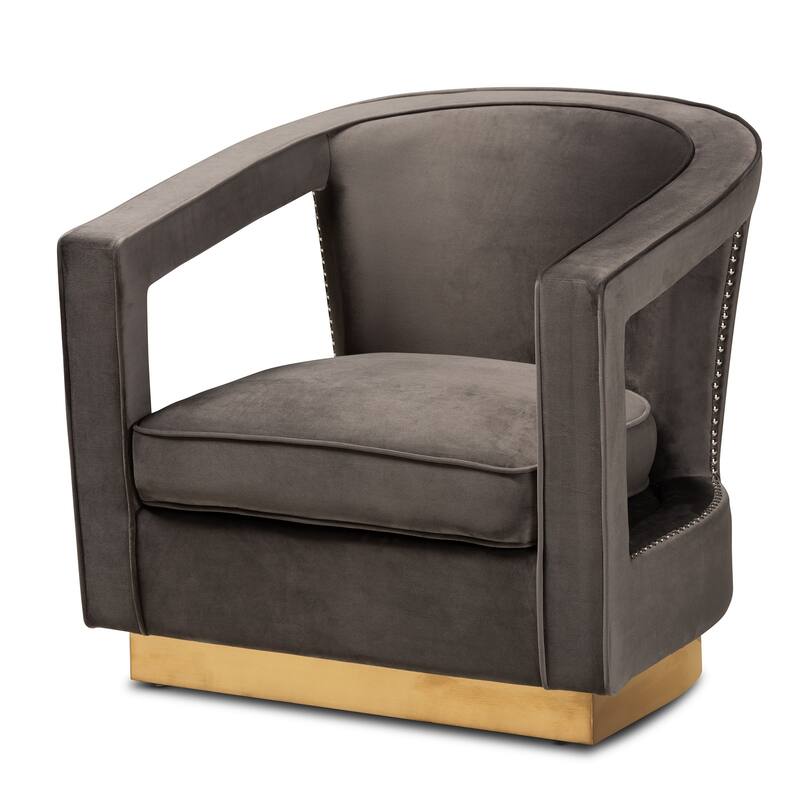 Neville Modern Luxe and Glam Grey Velvet and Metal Armchair